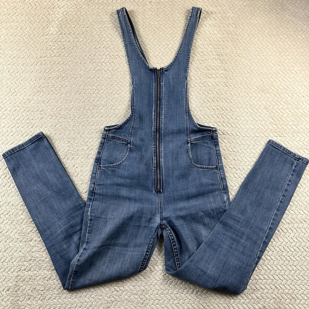 Free‎ People Denim Overalls Women's Size 2 Jump suit Boho Festival Retro Western - Picture 2 of 16